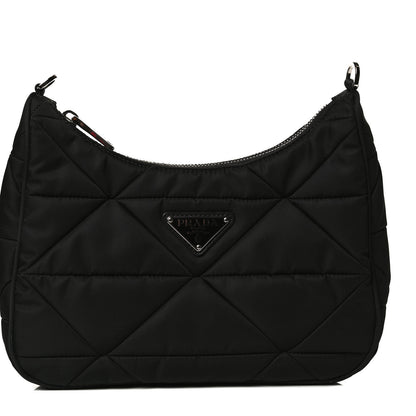 Prada Re-Nylon Triangle Padded Patchwork Shoulder Bag Black 7 of 12
