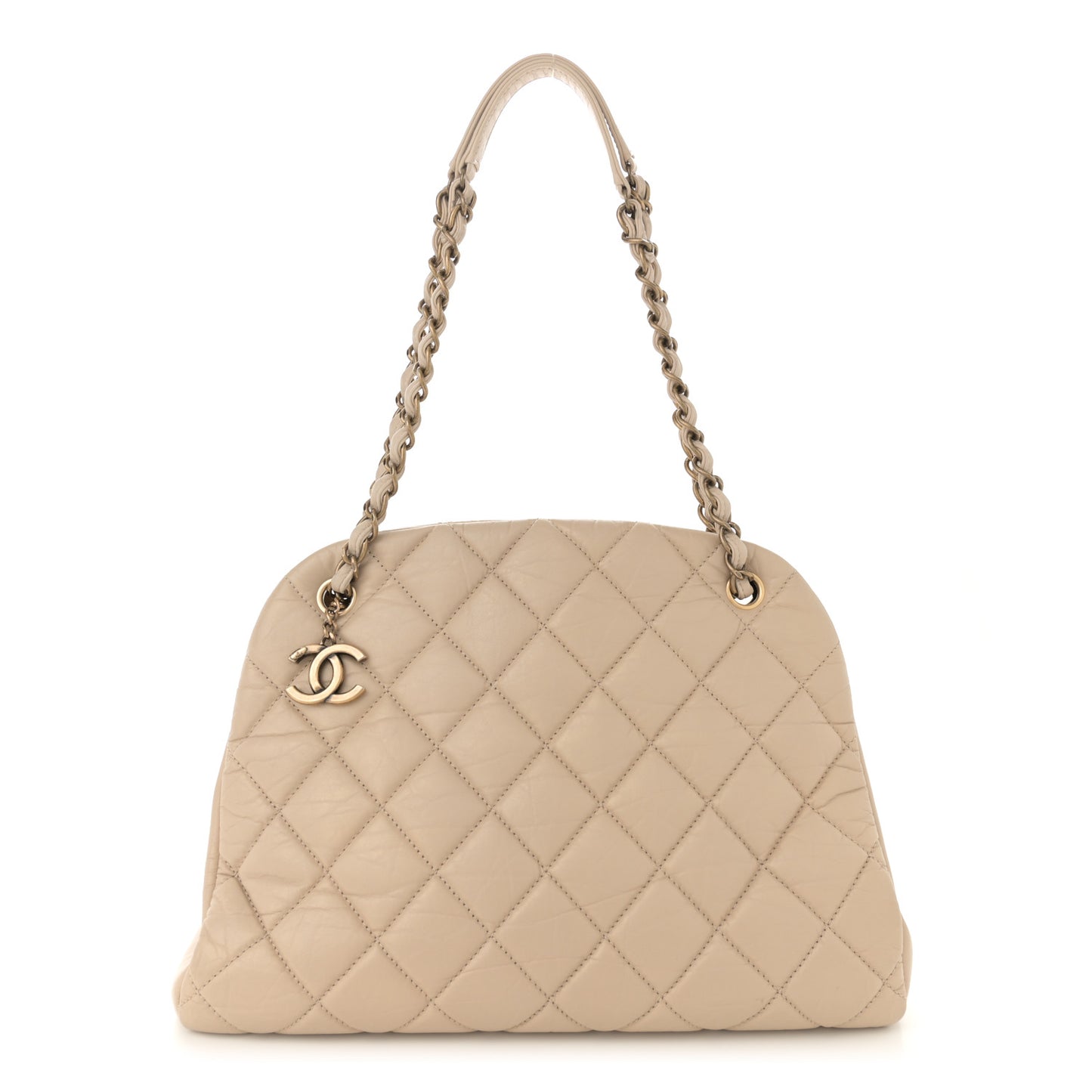 Aged Calfskin Large Just Mademoiselle Bowling Bag Beige