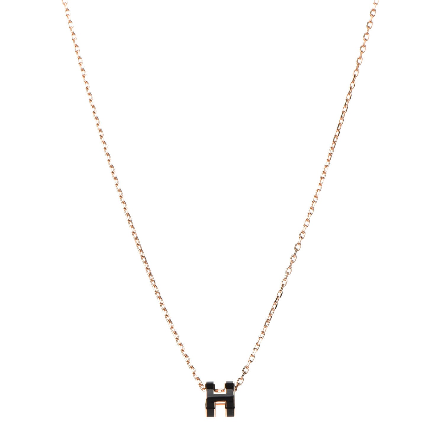 Hermes Lacquered Rose Gold Mini Pop H Pendant Necklace Black 1 of 7
