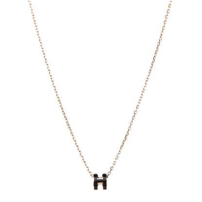 Hermes Lacquered Rose Gold Mini Pop H Pendant Necklace Black 1 of 7