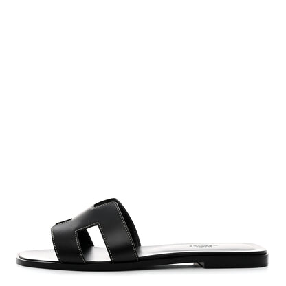 Hermes Box Calfskin Oran Sandals 39 Black 1 of 8