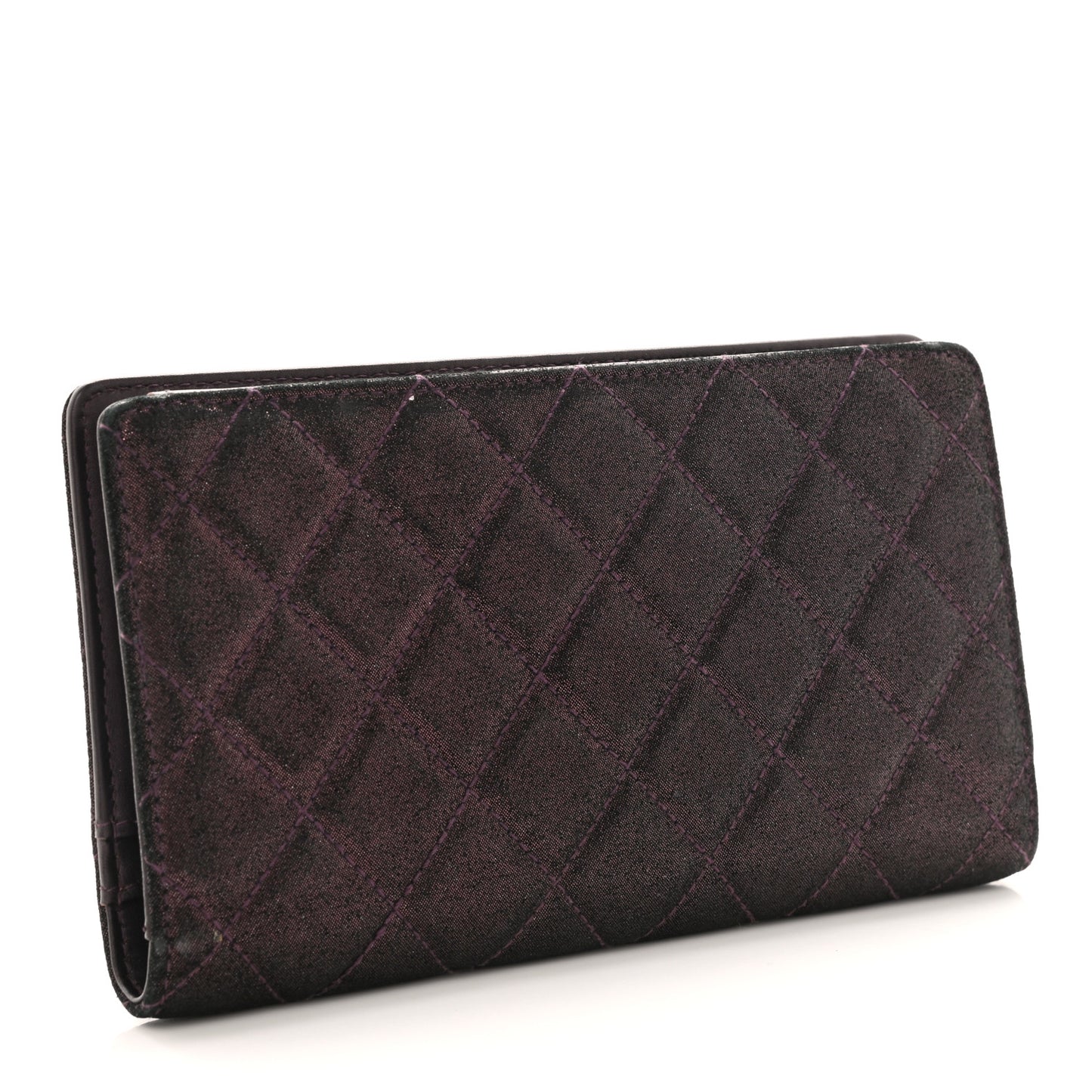 Iridescent Calfskin Quilted Tartan Button Yen Wallet Burgundy