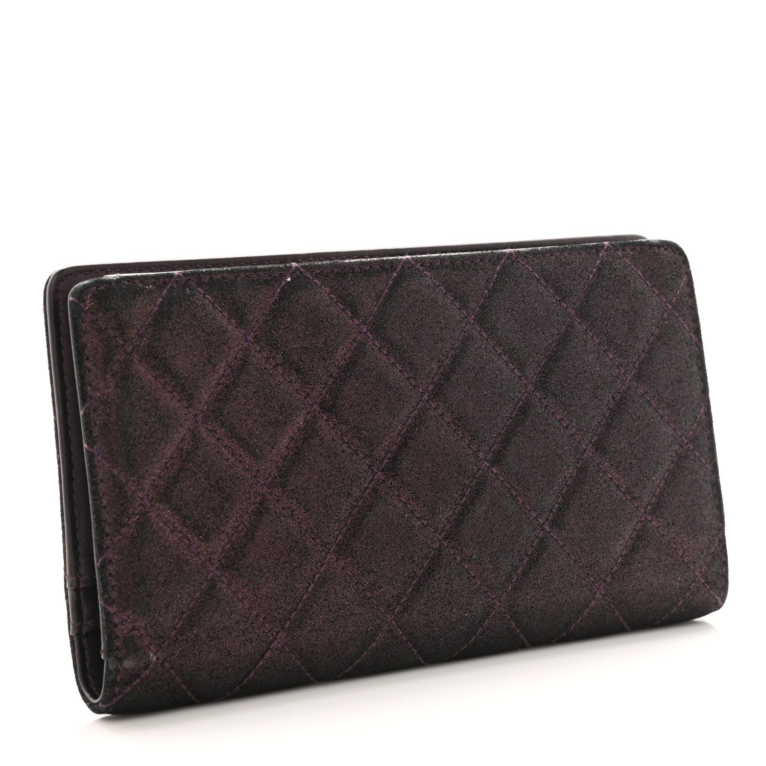 Chanel Iridescent Calfskin Quilted Tartan Button Yen Wallet Burgundy 3 of 7