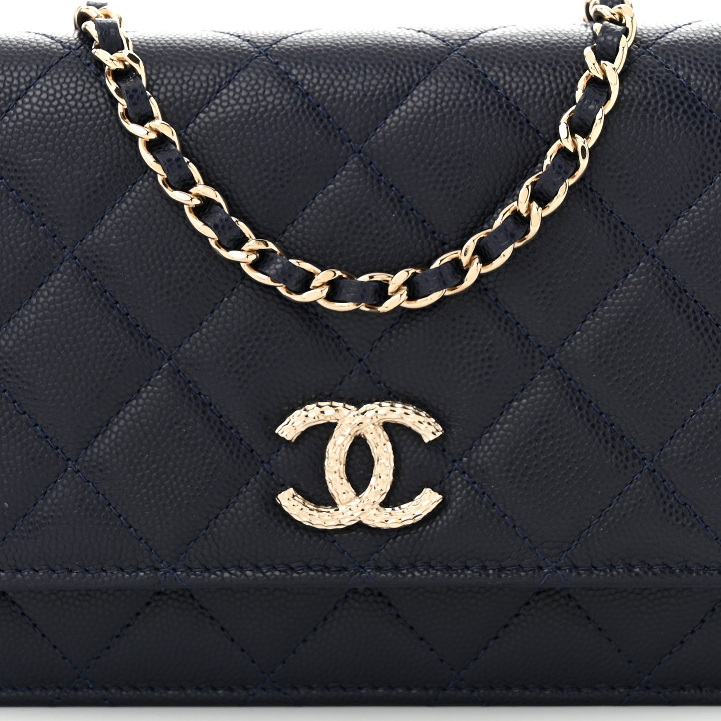 Caviar Quilted Hammered CC Wallet on Chain WOC Navy Blue