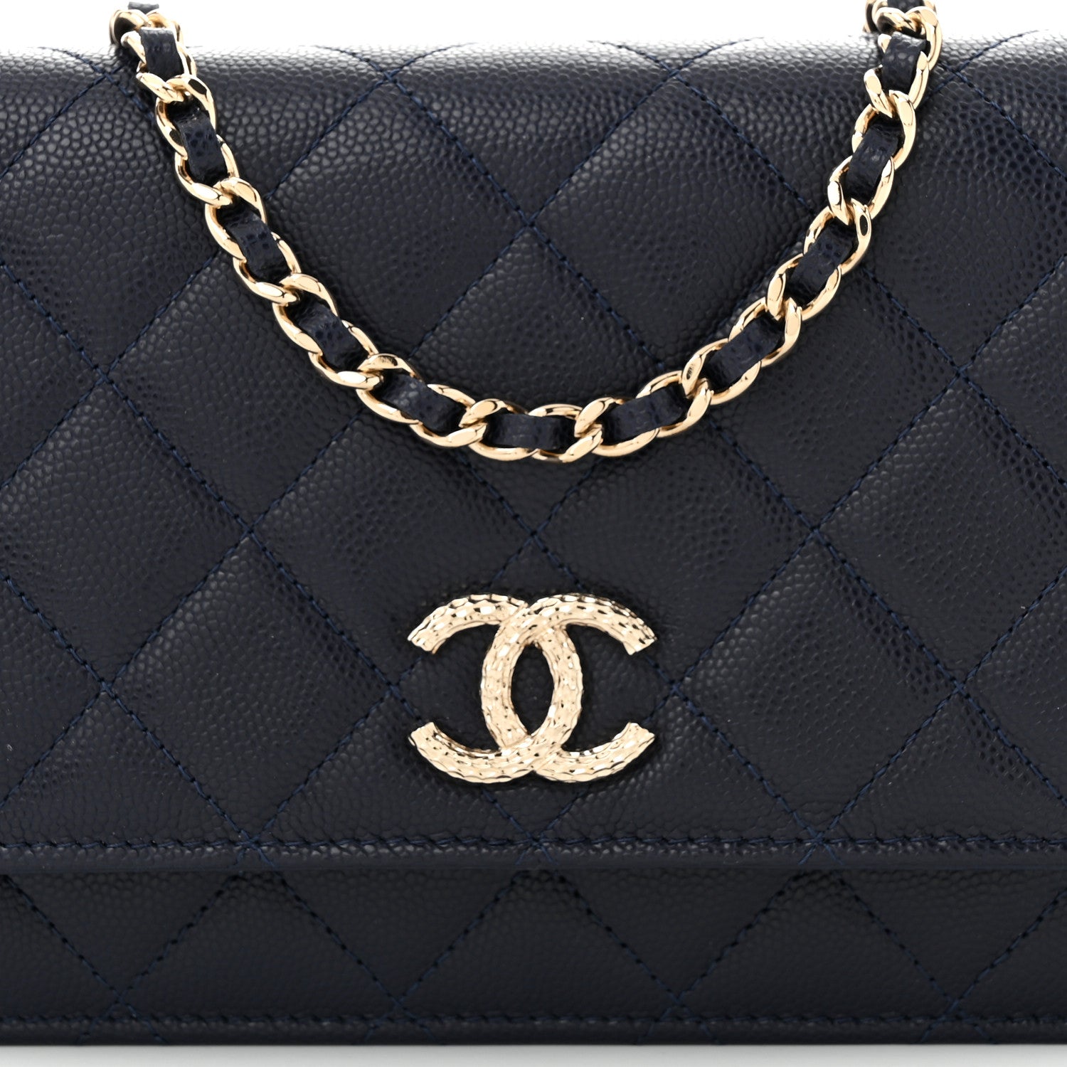 Chanel Caviar Quilted Hammered CC Wallet on Chain WOC Navy Blue 9 of 12