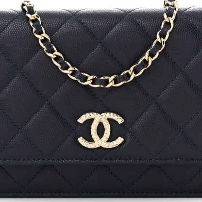 Chanel Caviar Quilted Hammered CC Wallet on Chain WOC Navy Blue 9 of 12