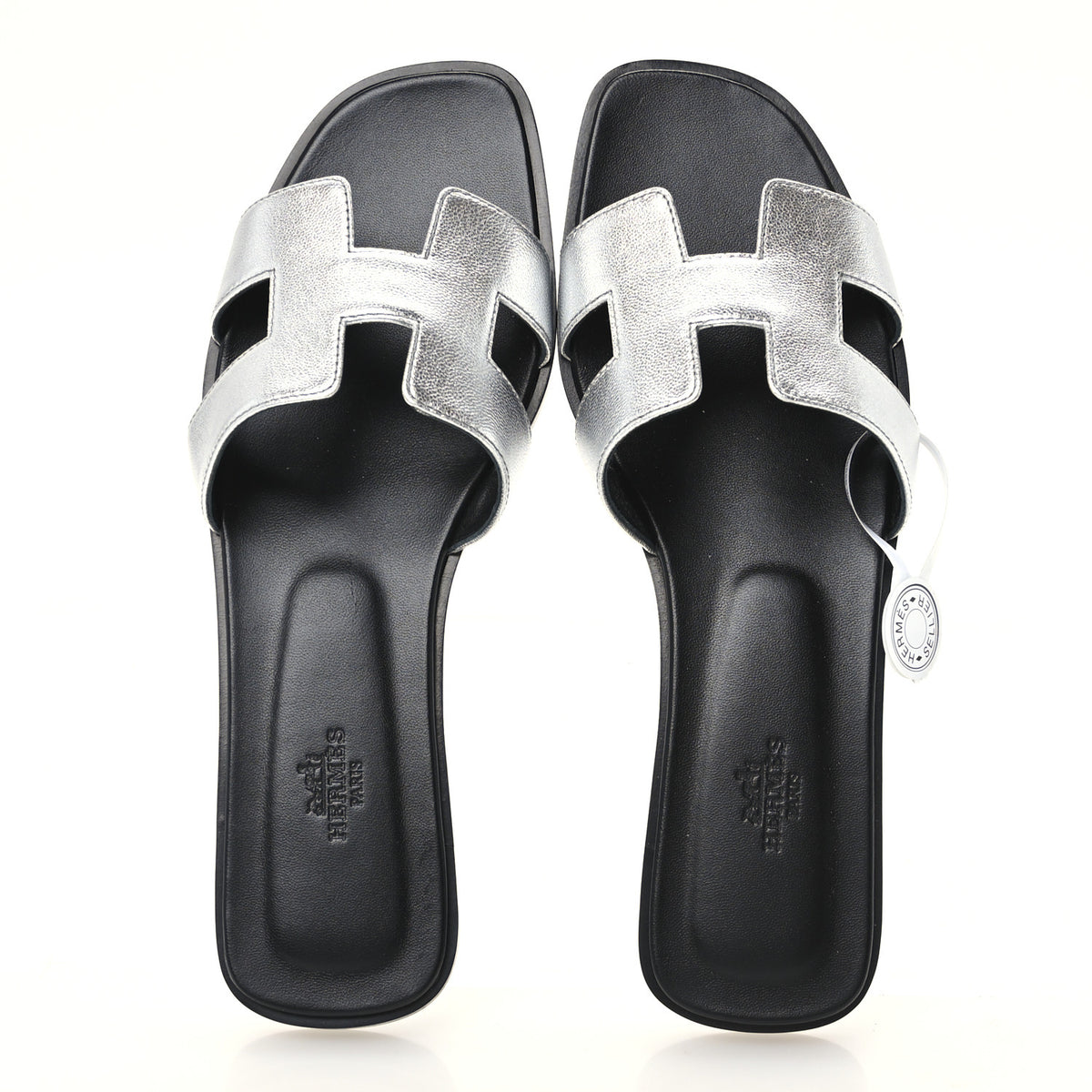 Hermes Metallic Chevre Oran Sandals 40.5 Gris Argente 2 of 10