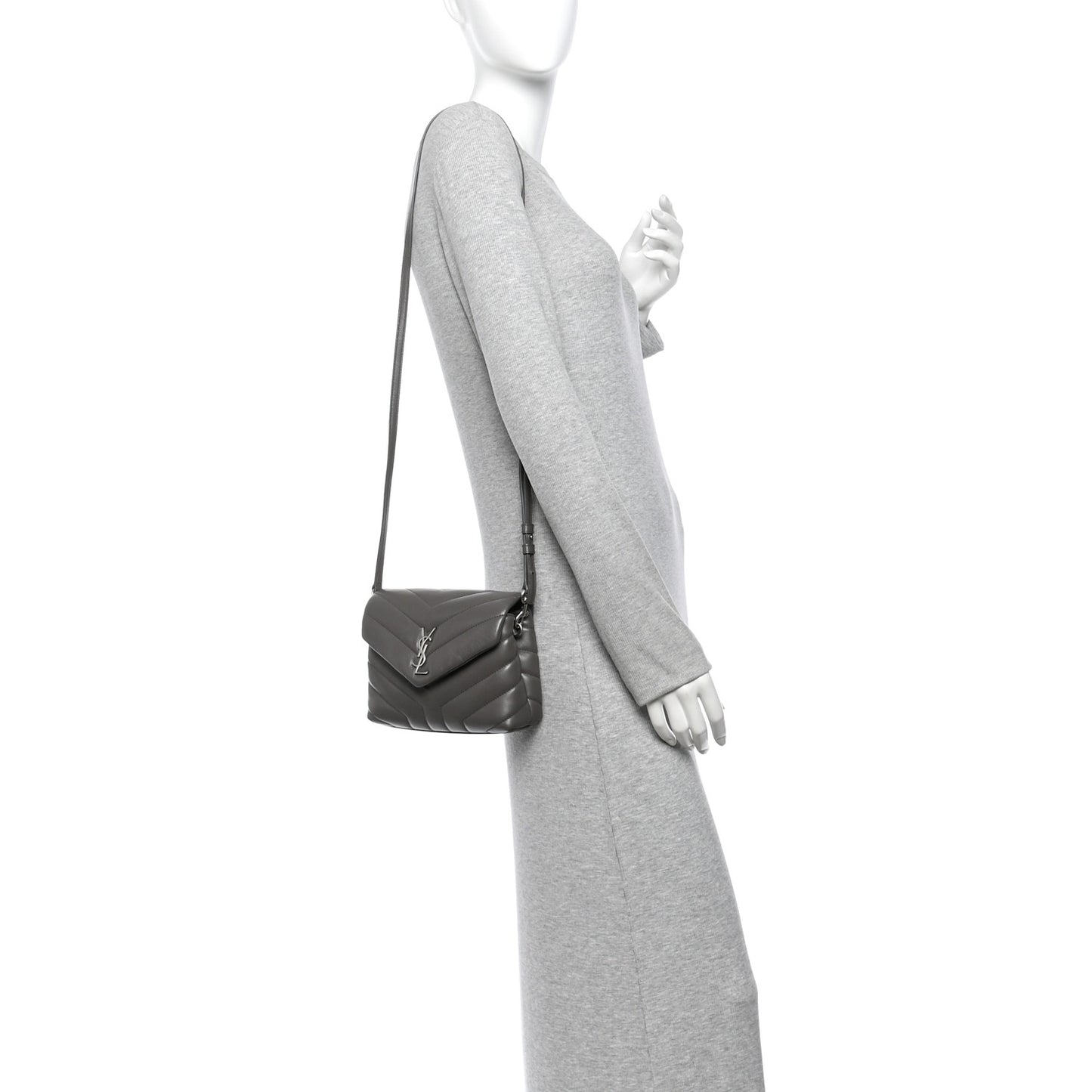 Calfskin Y Quilted Monogram Toy Loulou Crossbody Bag Grey Kaki