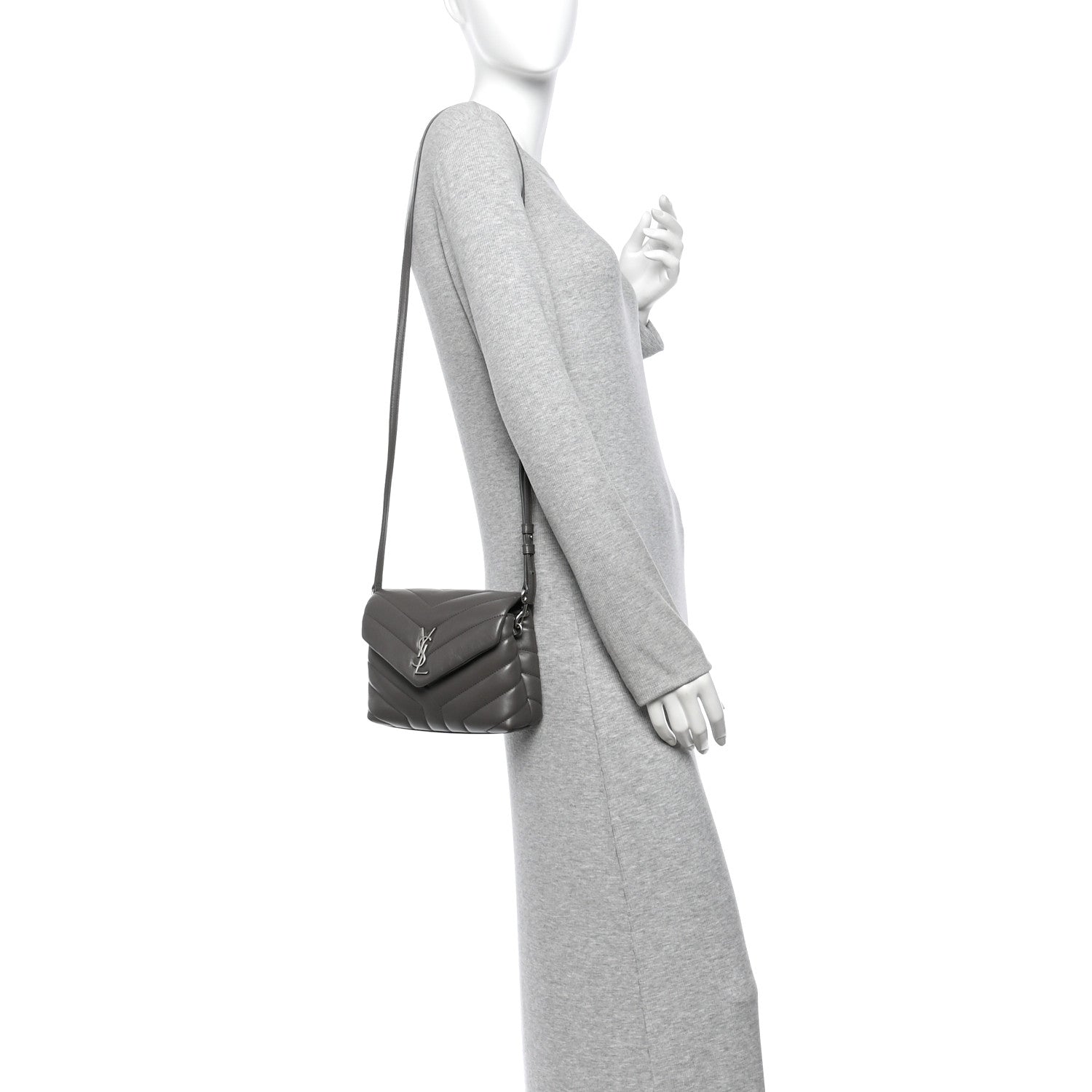 Saint Laurent Calfskin Y Quilted Monogram Toy Loulou Crossbody Bag Grey Kaki 2 of 10