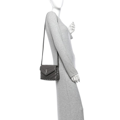 Saint Laurent Calfskin Y Quilted Monogram Toy Loulou Crossbody Bag Grey Kaki 2 of 10