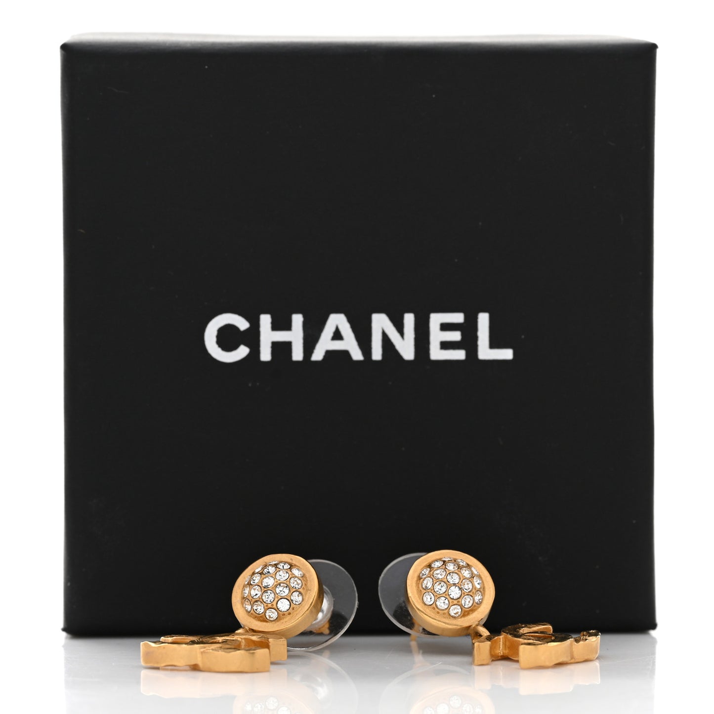 Crystal CC Drop Earrings Gold