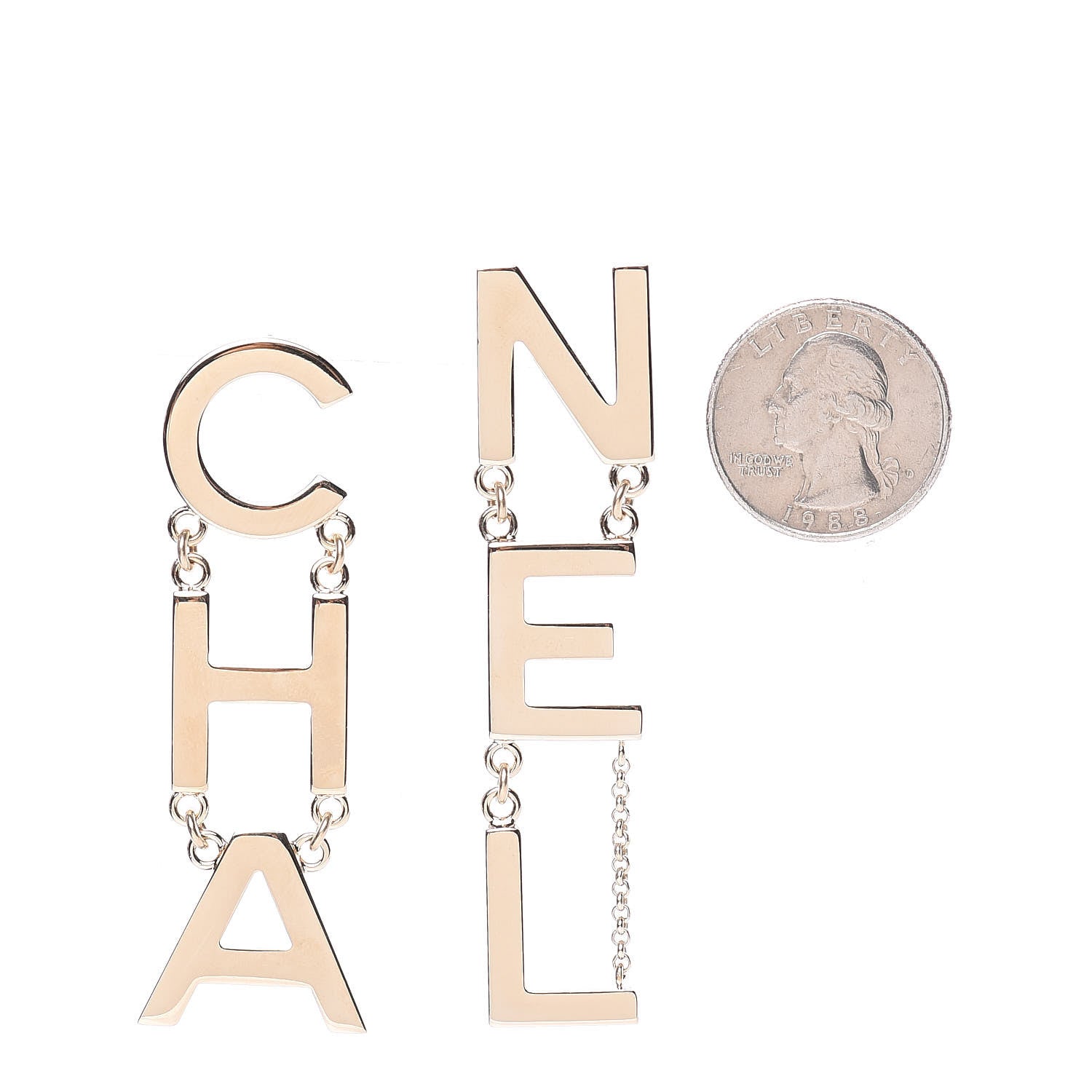 Chanel Metal Cha-Nel Logo Drop Earrings Gold 2 of 5