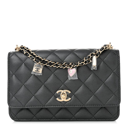 Chanel Pearly Lambskin Quilted Charms Wallet On Chain WOC Black 1 of 12