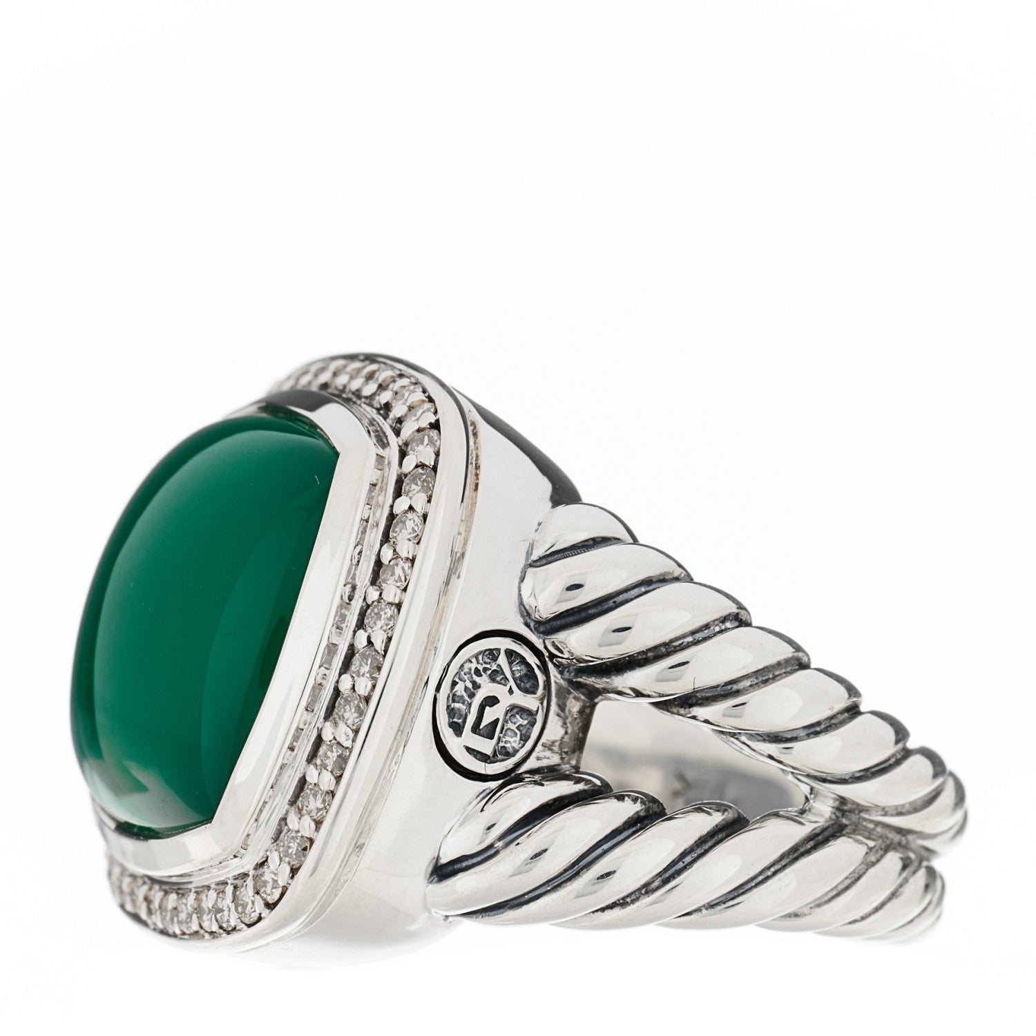 David Yurman Sterling Silver Diamond Green Onyx 14mm Albion Ring 50 5.25 3 of 5