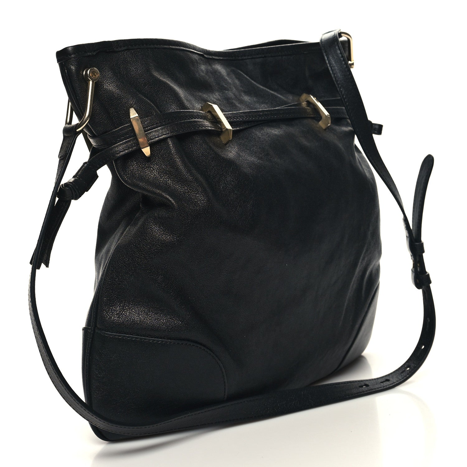 Gucci Sakai Calfskin Horsebit 1955 Cinch Top Messenger Bag Black 3 of 10