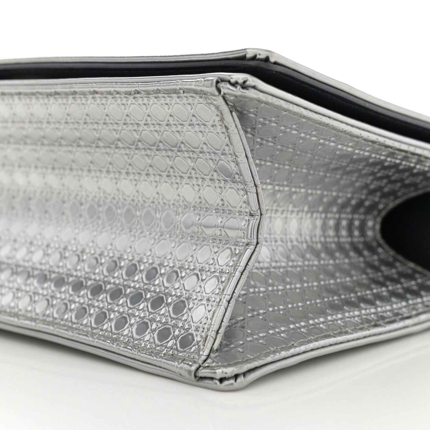 Metallic Patent Micro-Cannage Small Diorama Flap Bag Silver