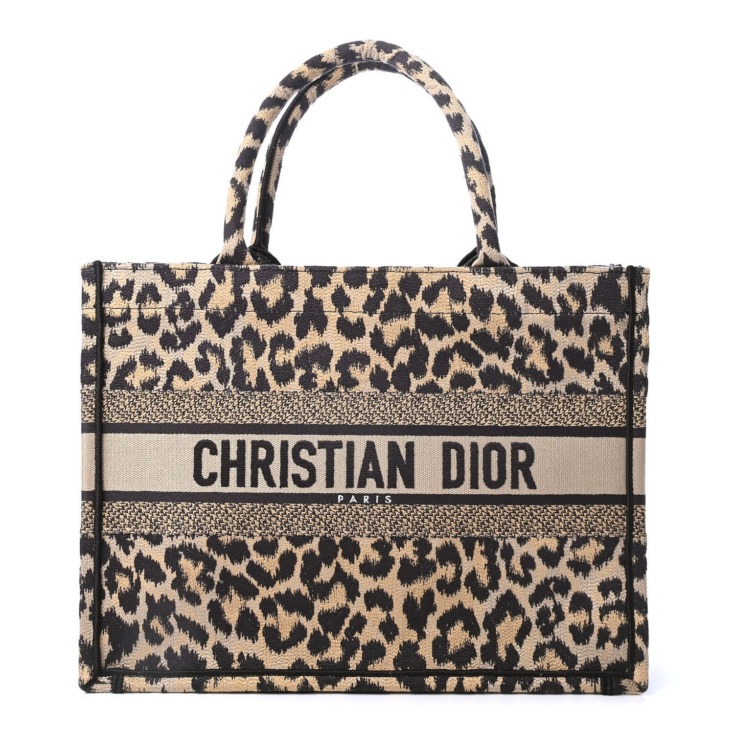 Christian Dior Canvas Mizza Embroidered Medium Leopard Book Tote Beige 1 of 4