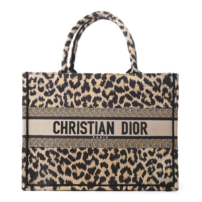 Christian Dior Canvas Mizza Embroidered Medium Leopard Book Tote Beige 1 of 4