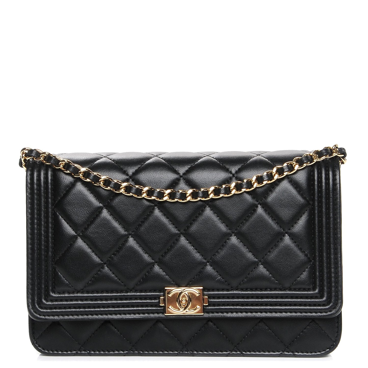 Lambskin Quilted Boy Wallet On Chain WOC Black