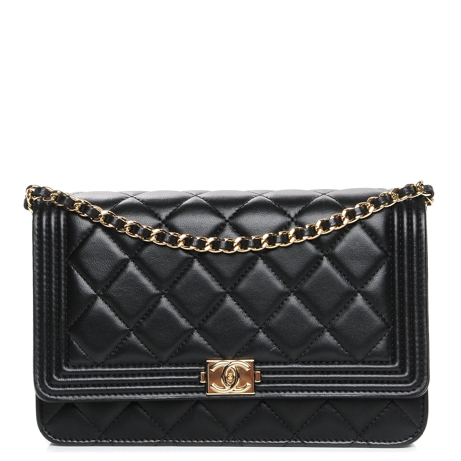 Chanel Lambskin Quilted Boy Wallet On Chain WOC Black 1 of 9