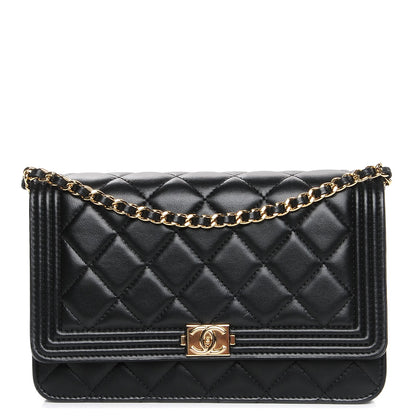 Chanel Lambskin Quilted Boy Wallet On Chain WOC Black 1 of 9