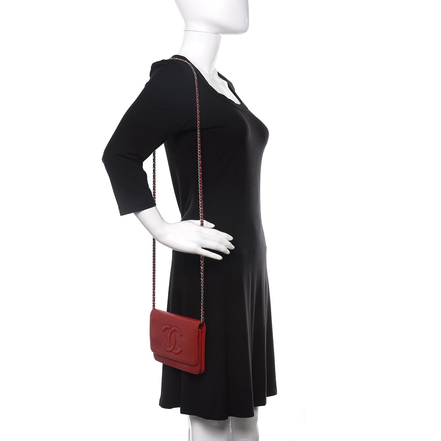 Chanel Caviar Timeless CC Wallet On Chain WOC Red 2 of 14