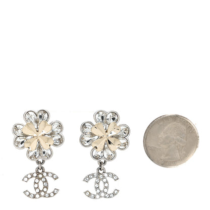 Chanel Crystal CC Clover Drop Earrings Silver Gold 2 of 4