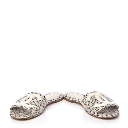 Chanel Cord CC Slip On Sandals 37 Beige Black 16 of 18