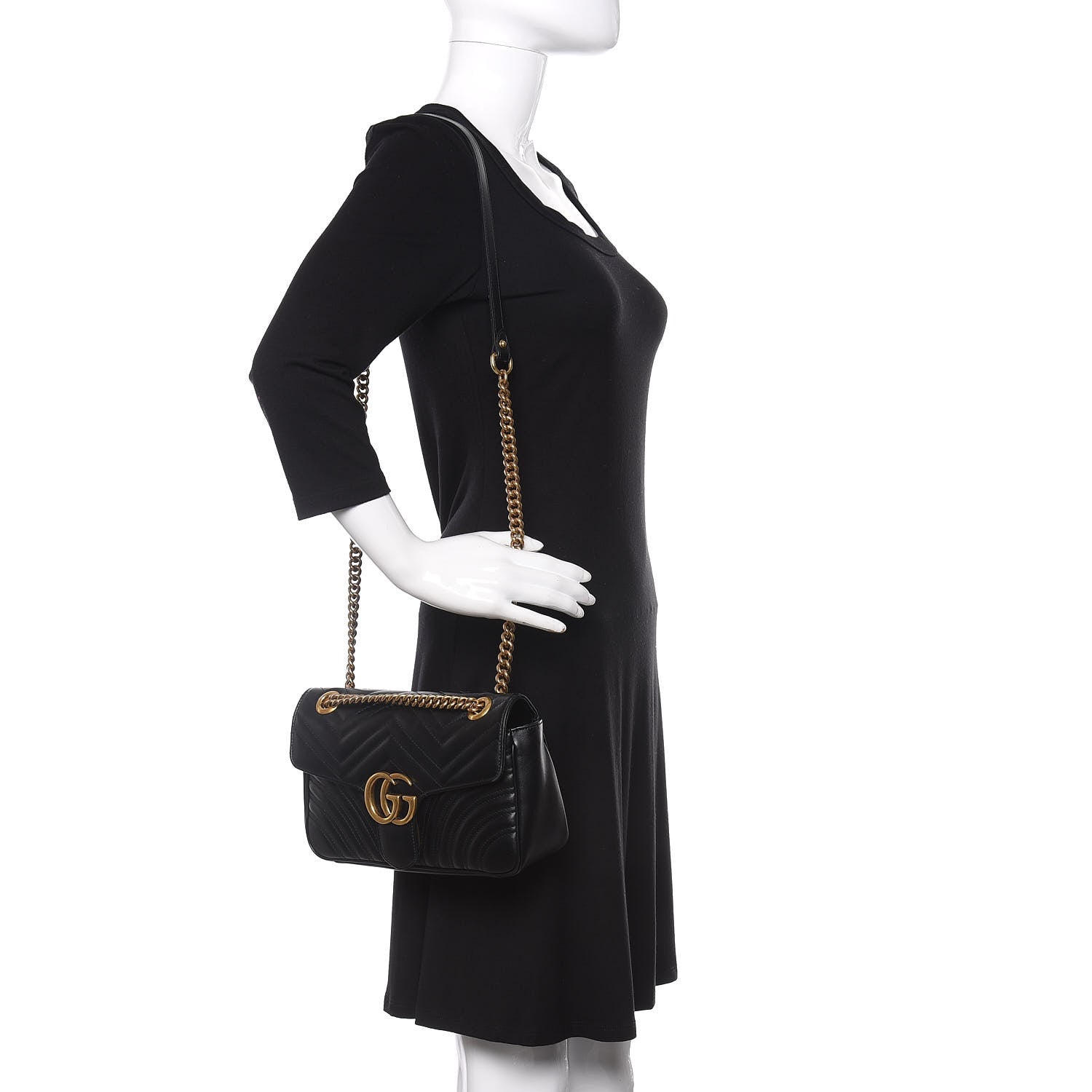 Gucci Calfskin Matelasse Small GG Marmont Shoulder Bag Black 2 of 11