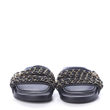 Chanel Canvas Chain Flat Sandals 36 Marine 2 of 7
