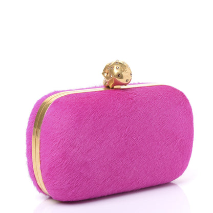 Alexander McQueen Calf Hair Skull Box Clutch Bright Pink 2 of 9