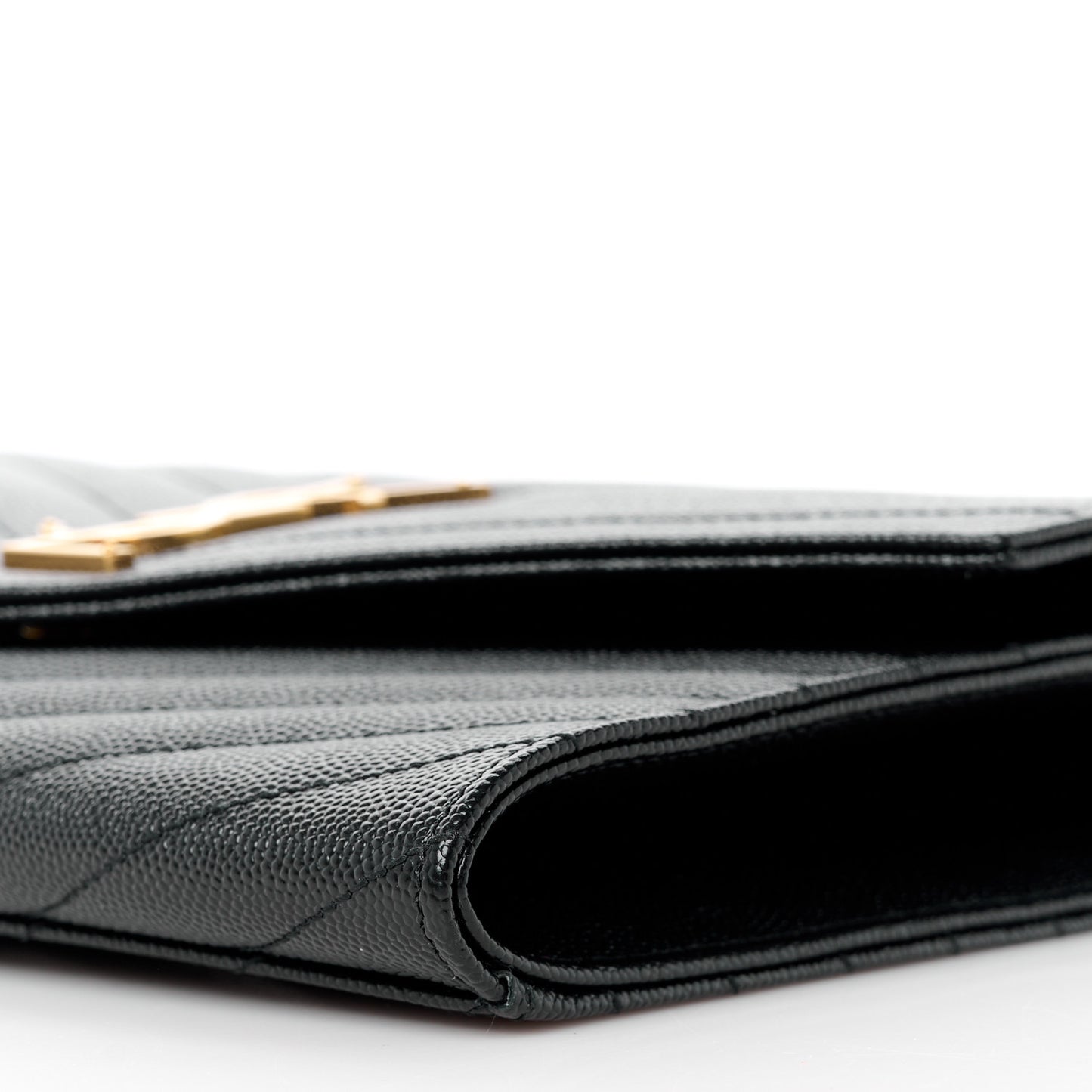 Grain De Poudre Matelasse Chevron Monogram Envelope Clutch Black