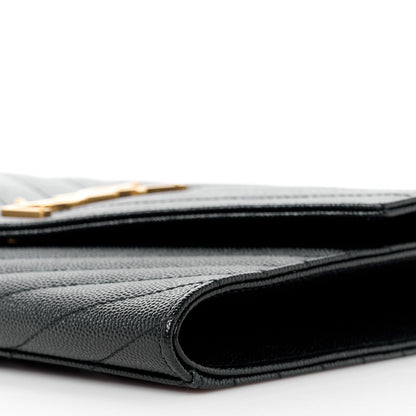 Saint Laurent Grain De Poudre Matelasse Chevron Monogram Envelope Clutch Black 10 of 10