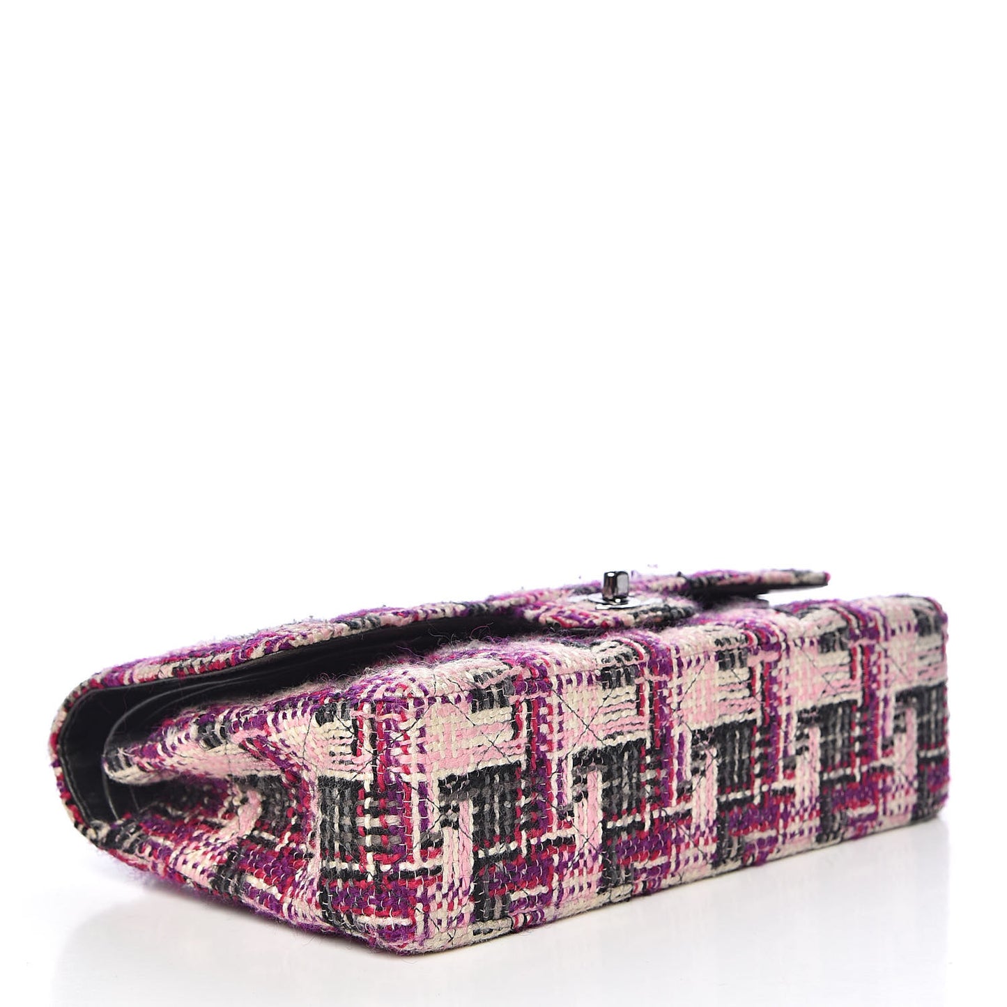 Tweed Quilted Medium Double Flap Pink Black