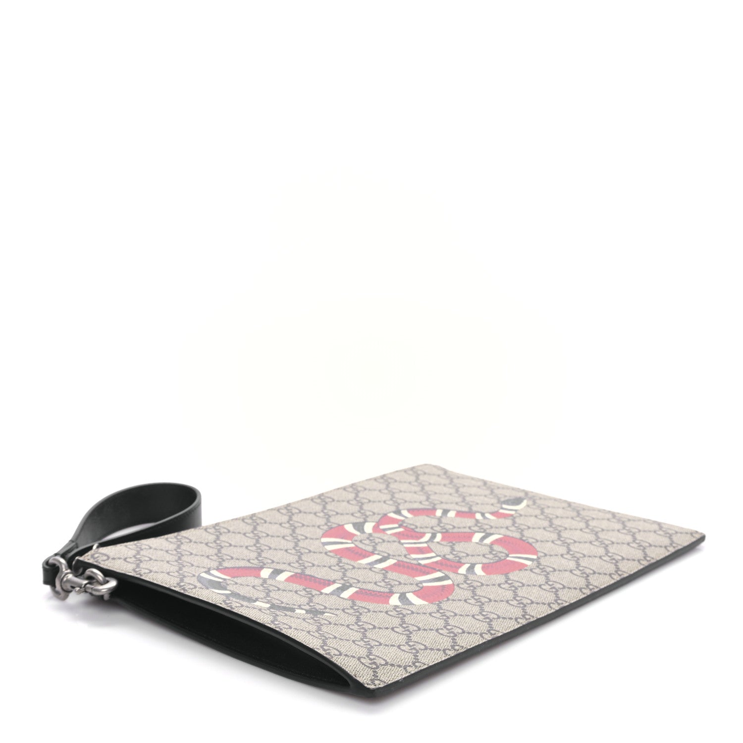 Gucci GG Supreme Monogram Kingsnake Zip Wristlet Pouch Beige Black 4 of 9