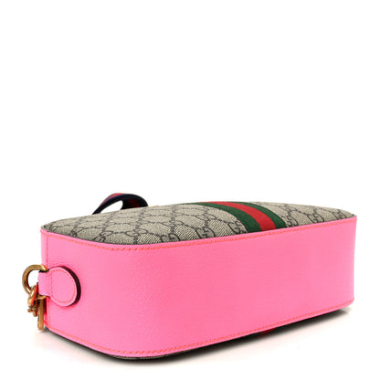 Gucci GG Supreme Monogram Textured Dollar Calfskin Web Ophidia Small Crossbody Bag Beige Ebony Fuchsia 3 of 9