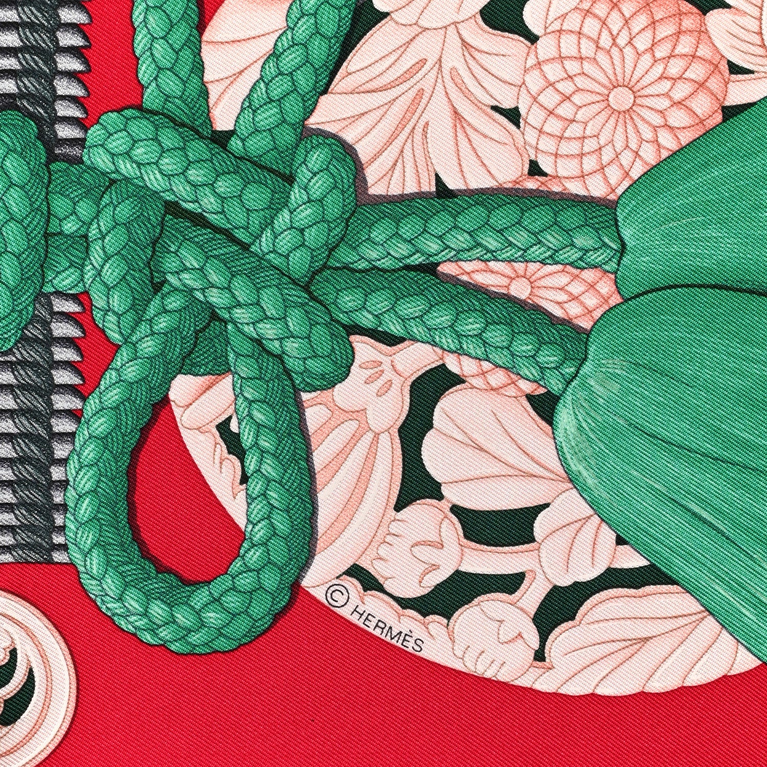 Hermes Silk Parures de Samouraïs Scarf 90 Framboise Red Rose Poudre 5 of 6