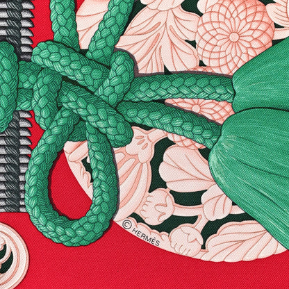 Hermes Silk Parures de Samouraïs Scarf 90 Framboise Red Rose Poudre 5 of 6