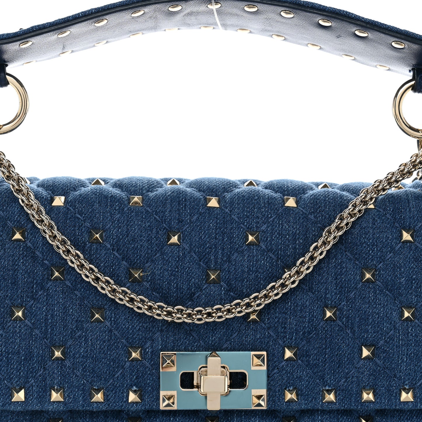 Denim Medium Rockstud Spike Shoulder Bag Denim