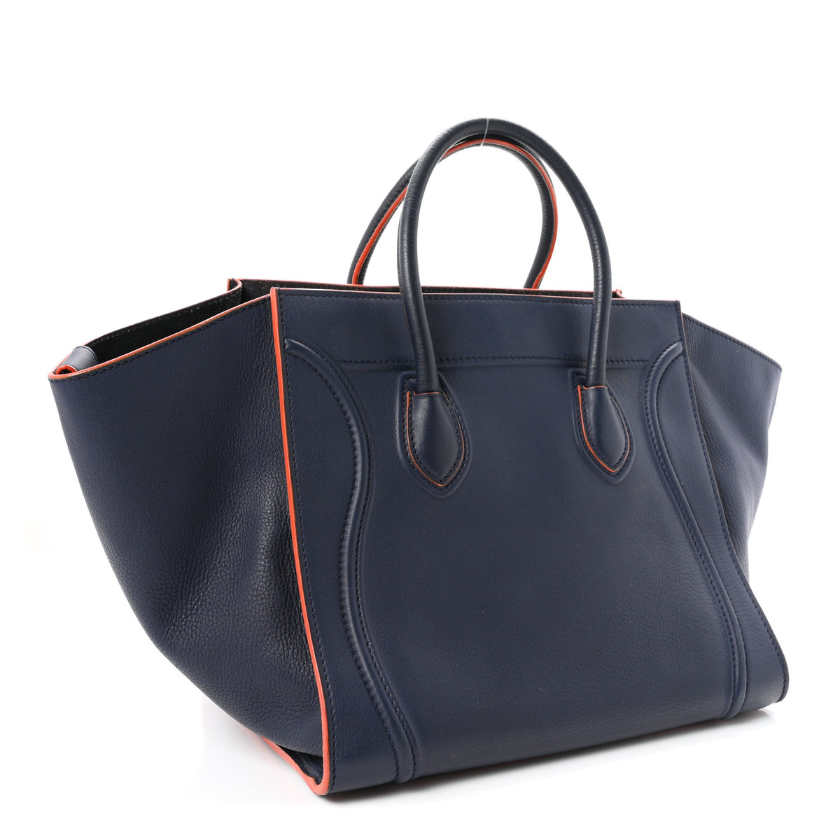 Celine Drummed Leather Medium Phantom Luggage Royal Blue Orange Trim 3 of 11