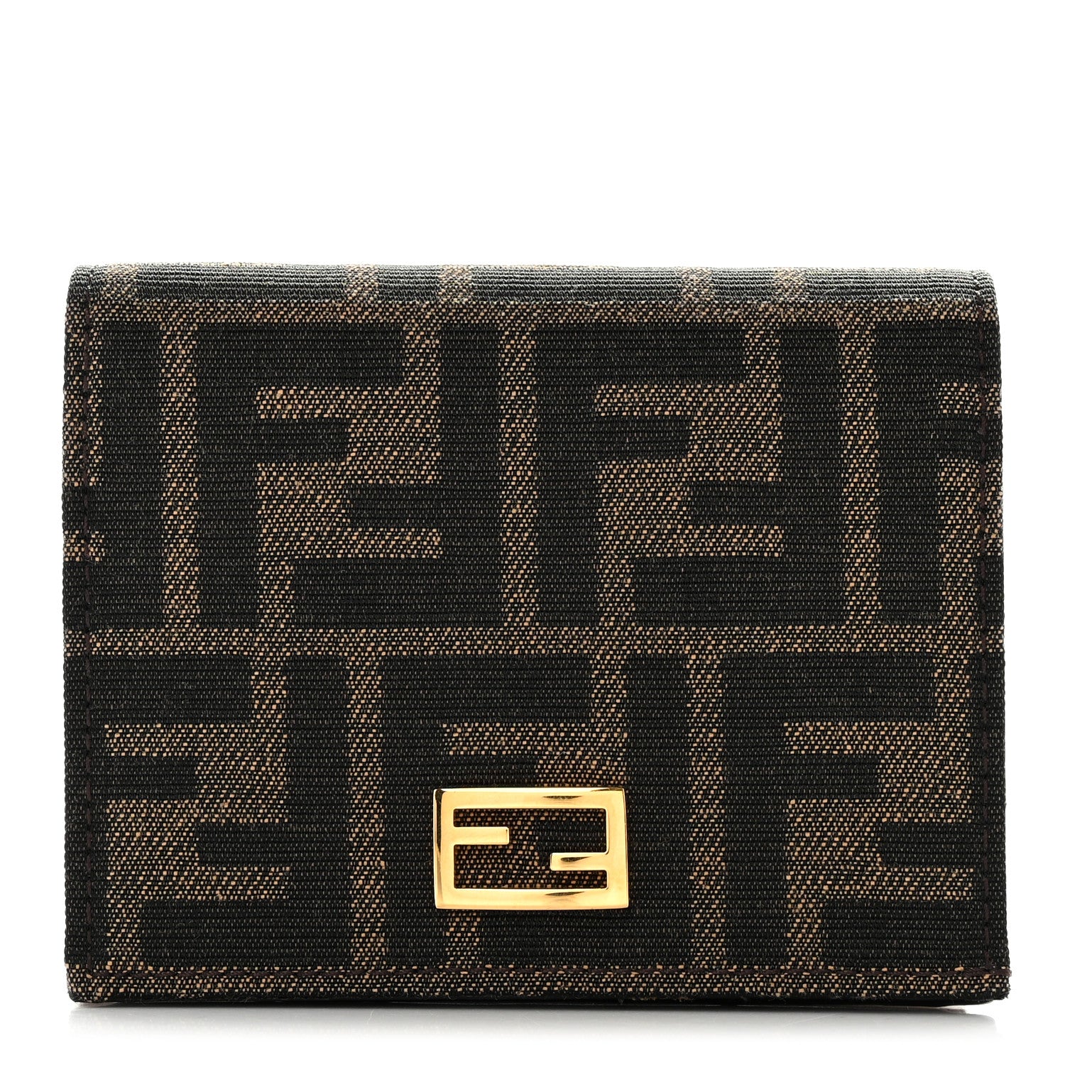 Fendi Fabric Jacquard FF 1974 Small Wallet Tobacco Moro 1 of 9