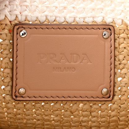 Prada Yarn Raffia Effect Crochet Vitello Logo Small Shopping Tote Naturale White 6 of 11