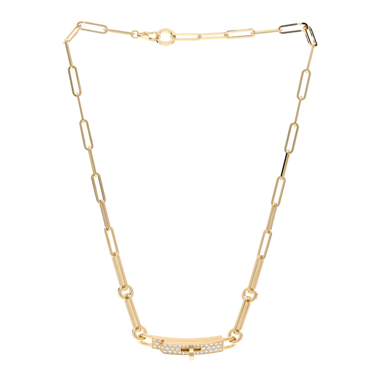 Hermes 18K Yellow Gold Diamond Pave Kelly Chaine Choker Necklace 3 of 6