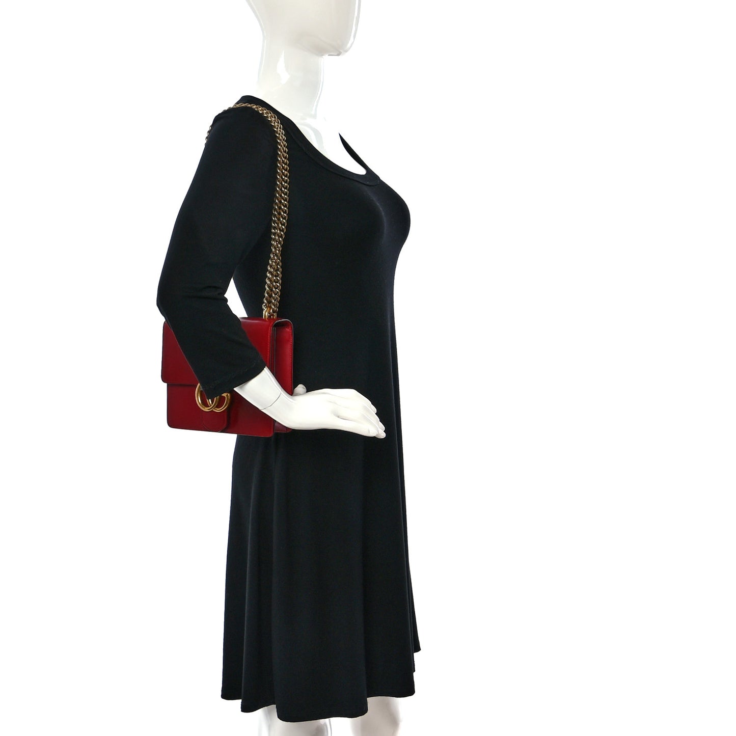 Knight Calfskin Small GG Marmont Chain Handle Bag Hibiscus Red