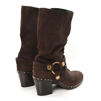 Miu Miu Suede Harness Mid Calf Boots 40 Brown 5 of 10