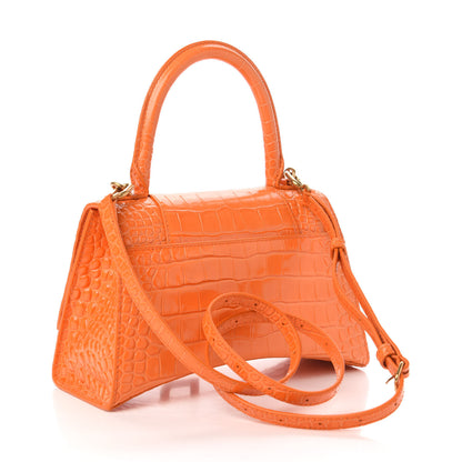 Balenciaga Shiny Calfskin Crocodile Embossed Small Hourglass Top Handle Bag Orange 3 of 10