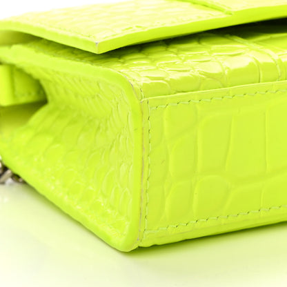 Balenciaga Shiny Calfskin Crocodile Embossed Hourglass Chain Bag Fluo Yellow 8 of 13