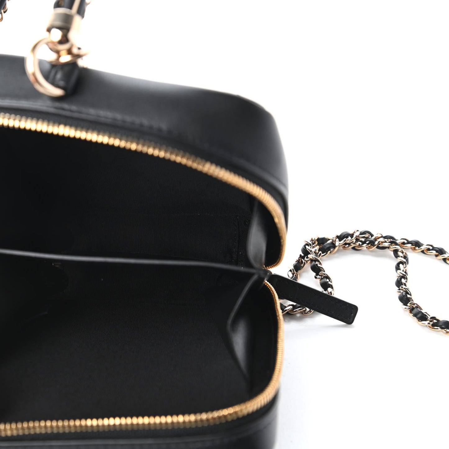 Calfskin Stitched Cup Of Tea Vanity Case Black