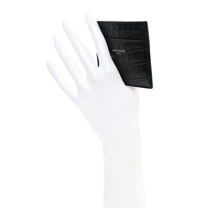Saint Laurent Calfskin Crocodile Embossed Card Case Black 2 of 9