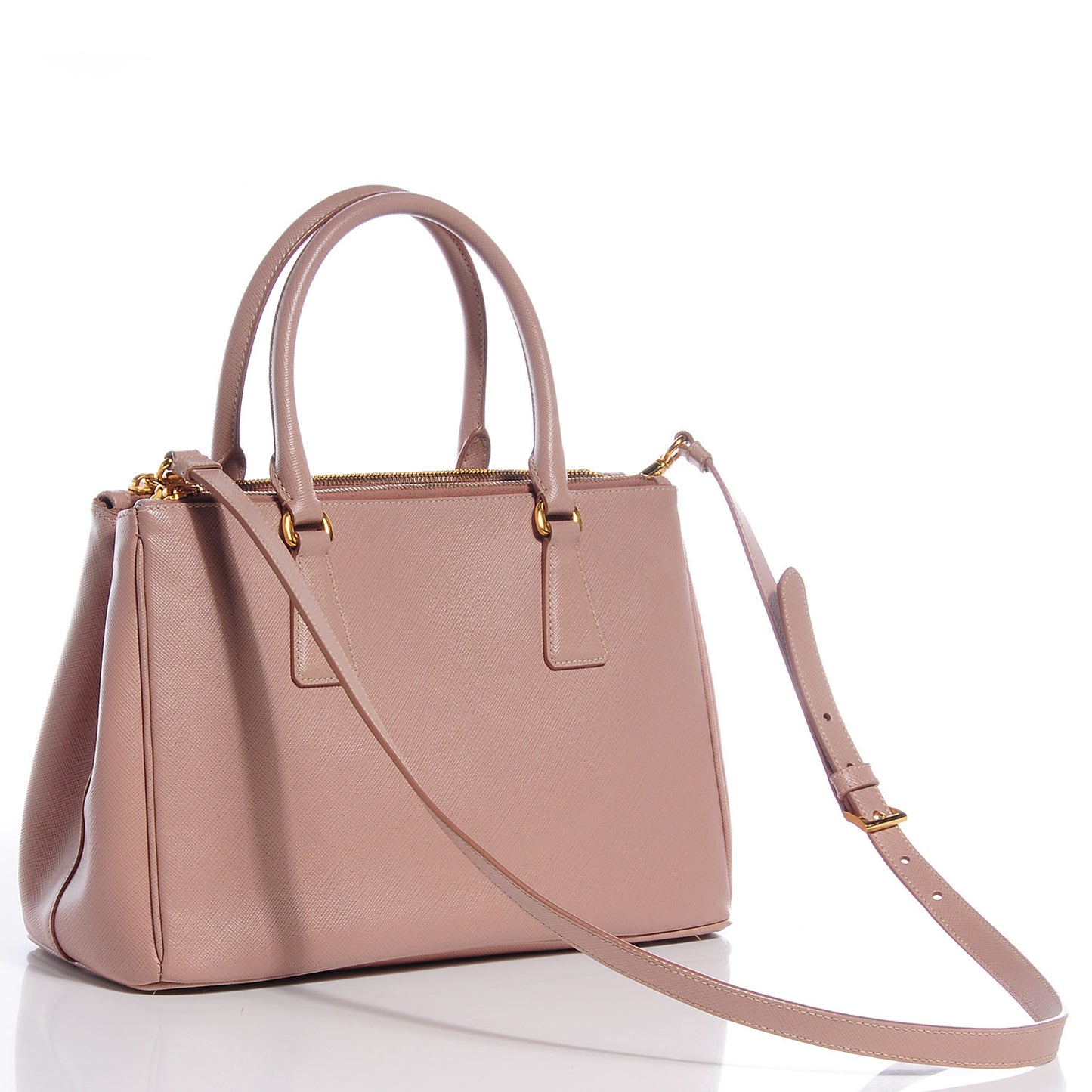 Saffiano Lux Small Double Zip Tote Cammeo